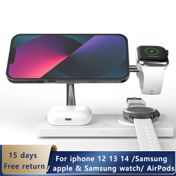 4-in-1 Wireless Charger: iPhone 14/13/12, AirPods 2/3, Apple Watch, Samsung S23/S22/Galaxy Watch - Image 2