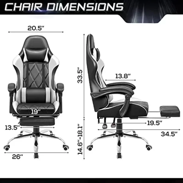 Gaming Chair with Footrest and Massage Lumbar Support - Image 3