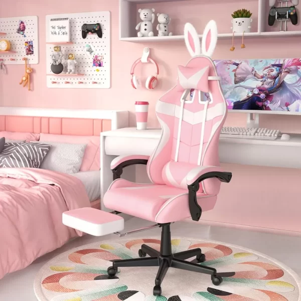 Computer Armchair Girlfriend Computer Gaming Chair Pink Gaming Chair With Footrest - Image 2